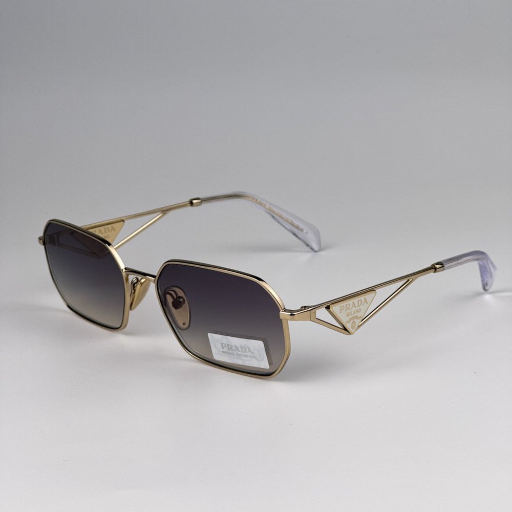Prada PRA51S ZVN30C Sunglasses Pale Gold Gradient Blue Mirror Geometric Unisex - Picture 11 of 15